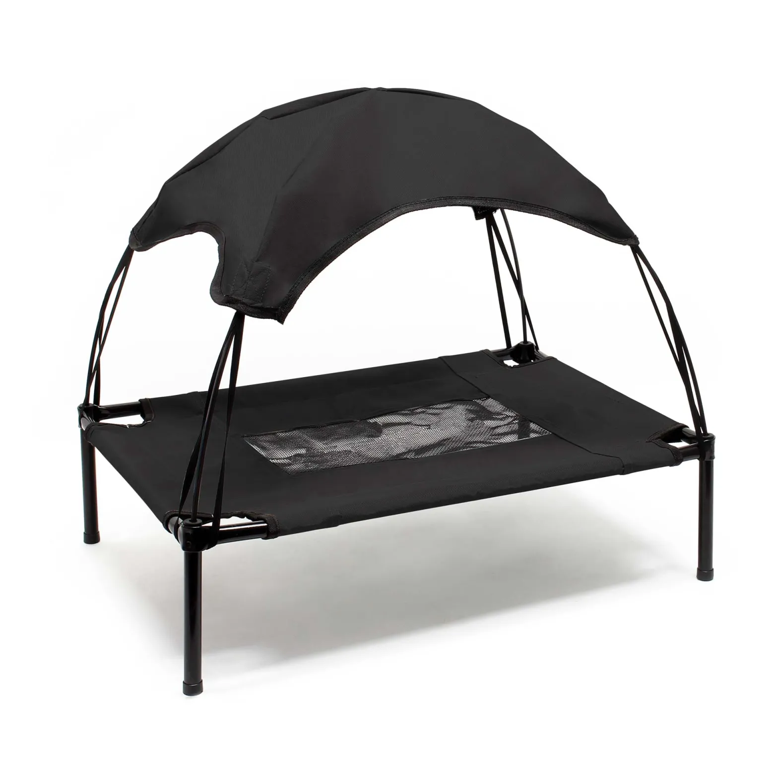 Wiltec Hundebett mit Dach Schwarz 122 x 91 x 16 cm Größe XL bis 50 kg Outdoor Katzenliege Haustier Schlafplatz Sonnendach