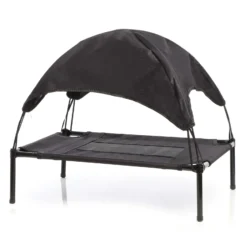Wiltec Hundebett mit Dach Schwarz 91 x 76 x 16 cm Größe L bis 35 kg Outdoor Katzenliege Haustier Schlafplatz Sonnendach