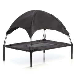 Wiltec Hundebett mit Dach Schwarz 91 x 76 x 16 cm Größe L bis 35 kg Outdoor Katzenliege Haustier Schlafplatz Sonnendach