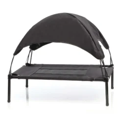 Wiltec Hundebett mit Dach Schwarz 60 x 45 x 16 cm Größe S bis 15 kg Outdoor Katzenliege Haustier Schlafplatz Sonnendach