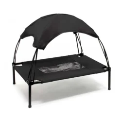 Wiltec Hundebett mit Dach Schwarz 76 x 60 x 16 cm Größe M bis 25 kg Outdoor Katzenliege Haustier Schlafplatz Sonnendach