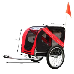 Wiltec Hunde Fahrradanhänger 220x700x78cm rot-schwarz mit Sicherheitsdrehkupplung, Lastenanhänger Fahrrad mit Fliegengitter & Regenschutz