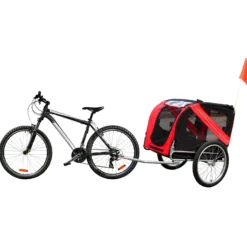 Wiltec Hunde Fahrradanhänger 220x700x78cm rot-schwarz mit Sicherheitsdrehkupplung, Lastenanhänger Fahrrad mit Fliegengitter & Regenschutz