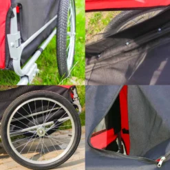 Wiltec Hunde Fahrradanhänger 220x700x78cm rot-schwarz mit Sicherheitsdrehkupplung, Lastenanhänger Fahrrad mit Fliegengitter & Regenschutz