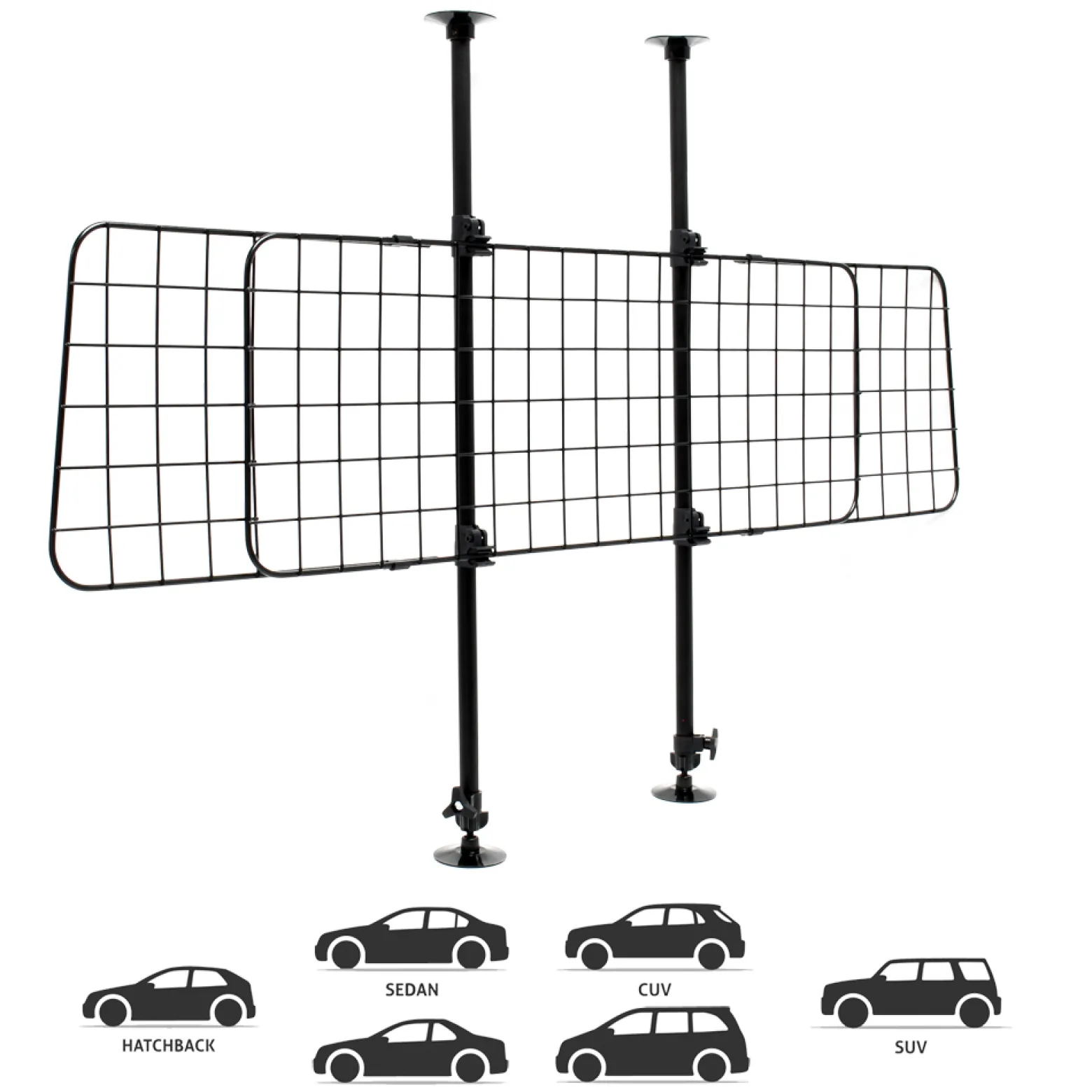 Wiltec Hundegitter fürs Auto Modell B, 72-136cm hoch, 118-128,5cm breit, Stufenlos verstellbar, Trenngitter universell einsetzbar für Kofferraum