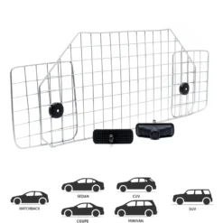 Wiltec Hundegitter fürs Auto Modell E, 42 cm hoch, verstellbare Breite 90-128cm, Trenngitter universell einsetzbar für Kofferraum