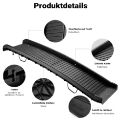 Wiltec Hunderampe faltbar, 156 x 40 cm, geklappt 79 x 40 cm, aus Kunststoff, rutschsicher, Traglast bis zu 90 kg, Haustierrampe