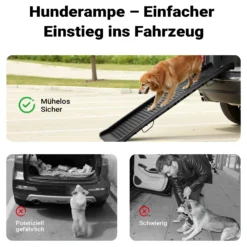 Wiltec Hunderampe faltbar, 156 x 40 cm, geklappt 79 x 40 cm, aus Kunststoff, rutschsicher, Traglast bis zu 90 kg, Haustierrampe