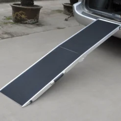 Wiltec Hunderampe faltbar, 122 x 38 cm, geklappt 62 x 40 cm, aus Aluminium, rutschsicher, Traglast bis zu 115 kg, Haustierrampe