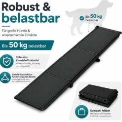 Wiltec Hunderampe 180 x 40 cm 50 kg 3-fach faltbar rutschfeste Autorampe für Hunde, klappbare Einstiegshilfe aus PP fürs Auto, SUV und Pick up
