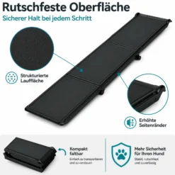 Wiltec Hunderampe 180 x 40 cm 50 kg 3-fach faltbar rutschfeste Autorampe für Hunde, klappbare Einstiegshilfe aus PP fürs Auto, SUV und Pick up