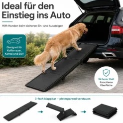 Wiltec Hunderampe 180 x 40 cm 50 kg 3-fach faltbar rutschfeste Autorampe für Hunde, klappbare Einstiegshilfe aus PP fürs Auto, SUV und Pick up