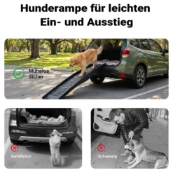 Wiltec Hunderampe 153 x 40 cm 50 kg 3-fach faltbar rutschfeste Autorampe für Hunde, klappbare Einstiegshilfe aus PP fürs Auto, SUV und Pick up