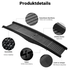 Wiltec Hunderampe 153 x 40 cm 50 kg 3-fach faltbar rutschfeste Autorampe für Hunde, klappbare Einstiegshilfe aus PP fürs Auto, SUV und Pick up