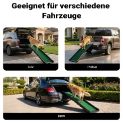 Wiltec Hunderampe 155 x 40 cm 90 kg faltbar Kunstrasen Anti-Rutsch, rutschfeste Autorampe für Hunde, klappbare Einstiegshilfe aus PP fürs Auto, SUV und Pick up