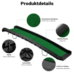 Wiltec Hunderampe 155 x 40 cm 90 kg faltbar Kunstrasen Anti-Rutsch, rutschfeste Autorampe für Hunde, klappbare Einstiegshilfe aus PP fürs Auto, SUV und Pick up