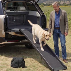 Wiltec Hunderampe 155 x 40 cm 90 kg faltbar Noppen Anti-Rutsch, rutschfeste Autorampe für Hunde, klappbare Einstiegshilfe aus PP fürs Auto, SUV und Pick up