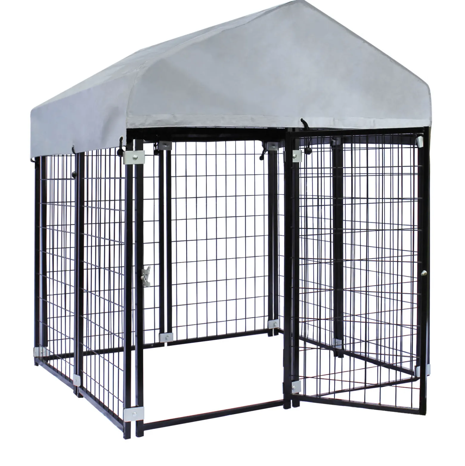 Wiltec Hundezwinger mit Überdachung 121 x 121 x 137 cm, Hundehütte mit Sonnendach, robustes Outdoor Hundehaus mit Stäben aus Stahl