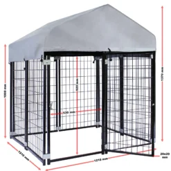Wiltec Hundezwinger mit Überdachung 121 x 121 x 137 cm, Hundehütte mit Sonnendach, robustes Outdoor Hundehaus mit Stäben aus Stahl