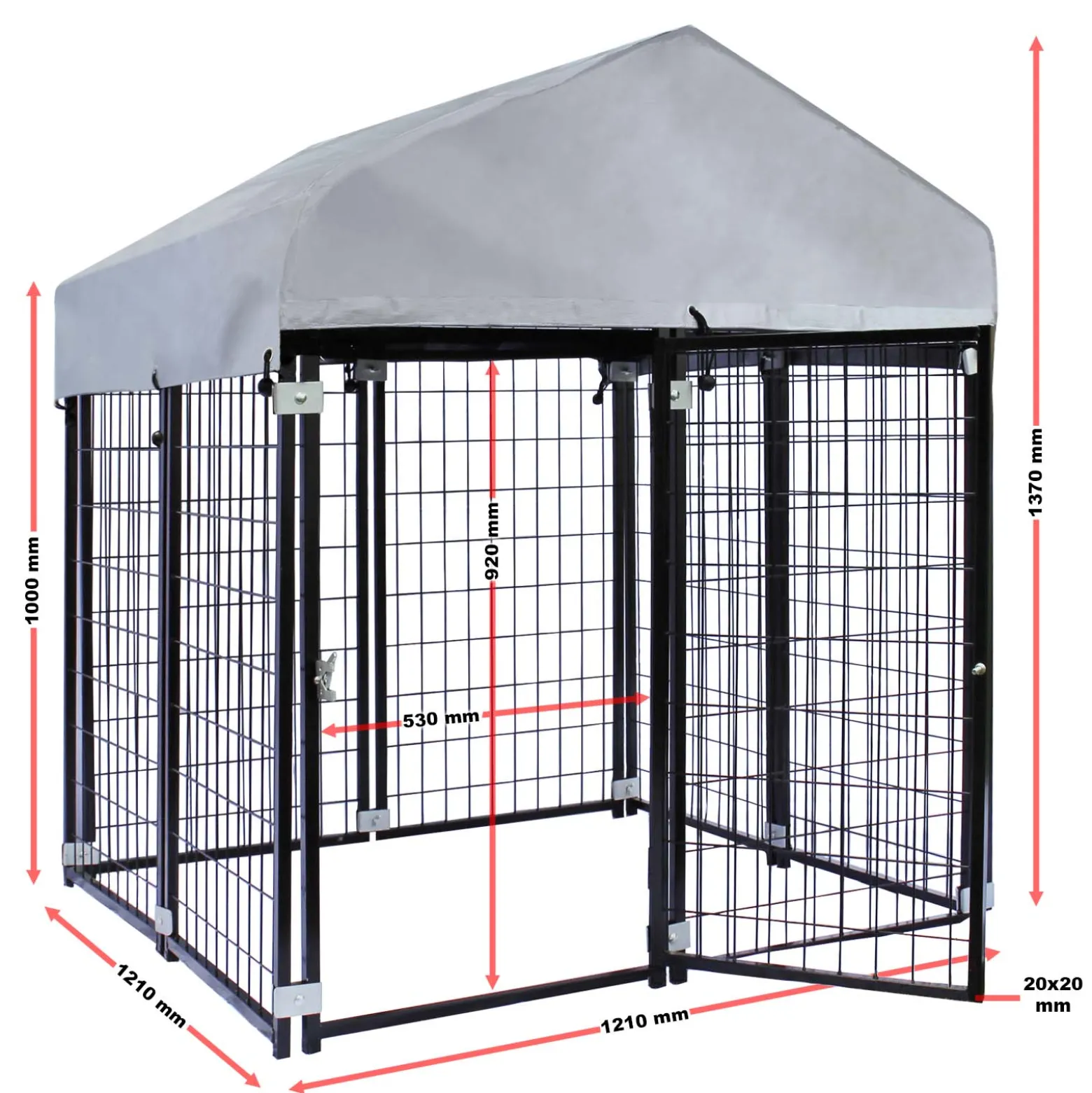 Wiltec Hundezwinger mit Überdachung 121 x 121 x 137 cm, Hundehütte mit Sonnendach, robustes Outdoor Hundehaus mit Stäben aus Stahl