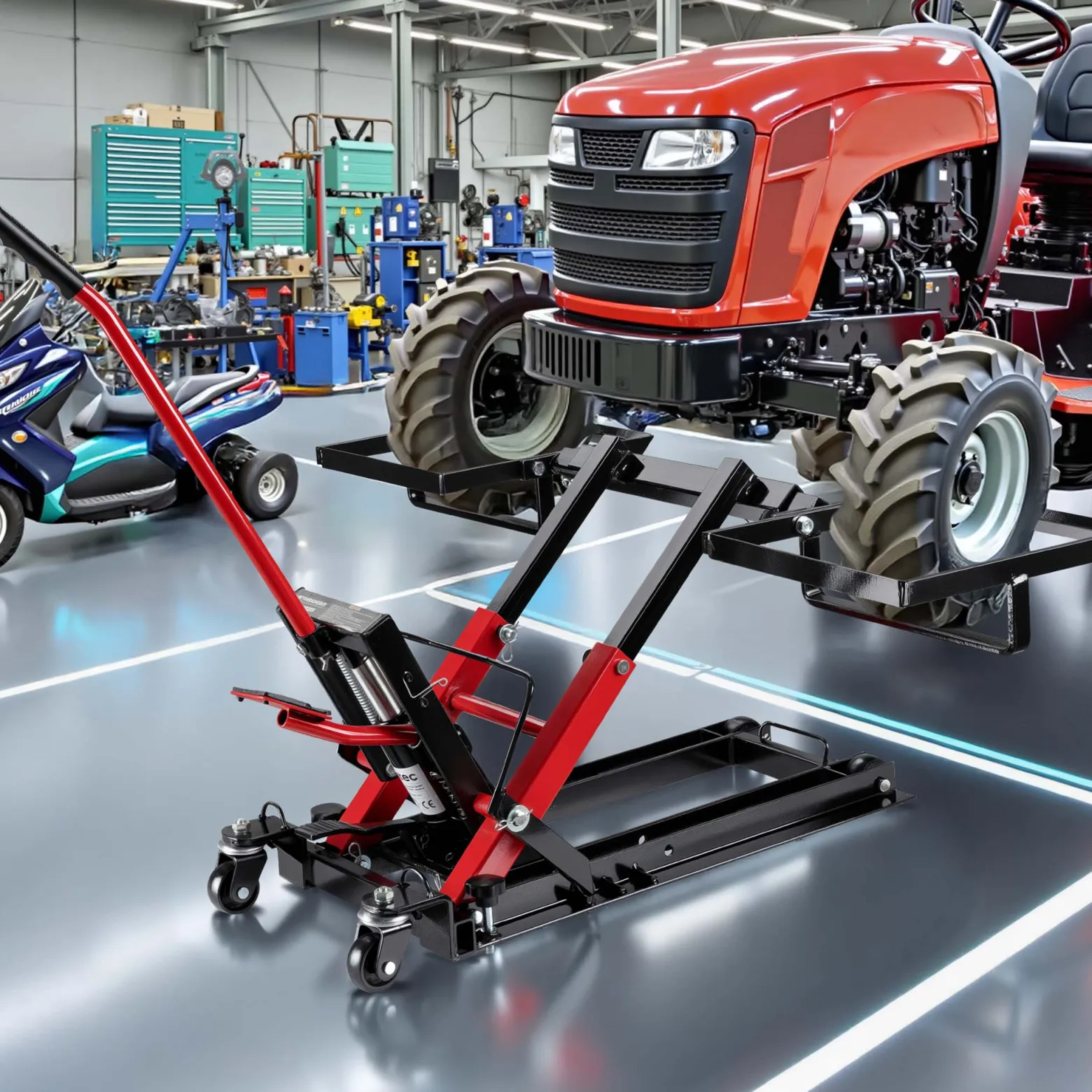 Wiltec Hydraulik-Heber 3 in 1, Motorradheber bis 300 kg, Quad Hebebühne Hubhöhe bis 53 cm, Mobile Hebebühne für ATV, Rasenmäher, Motorräder
