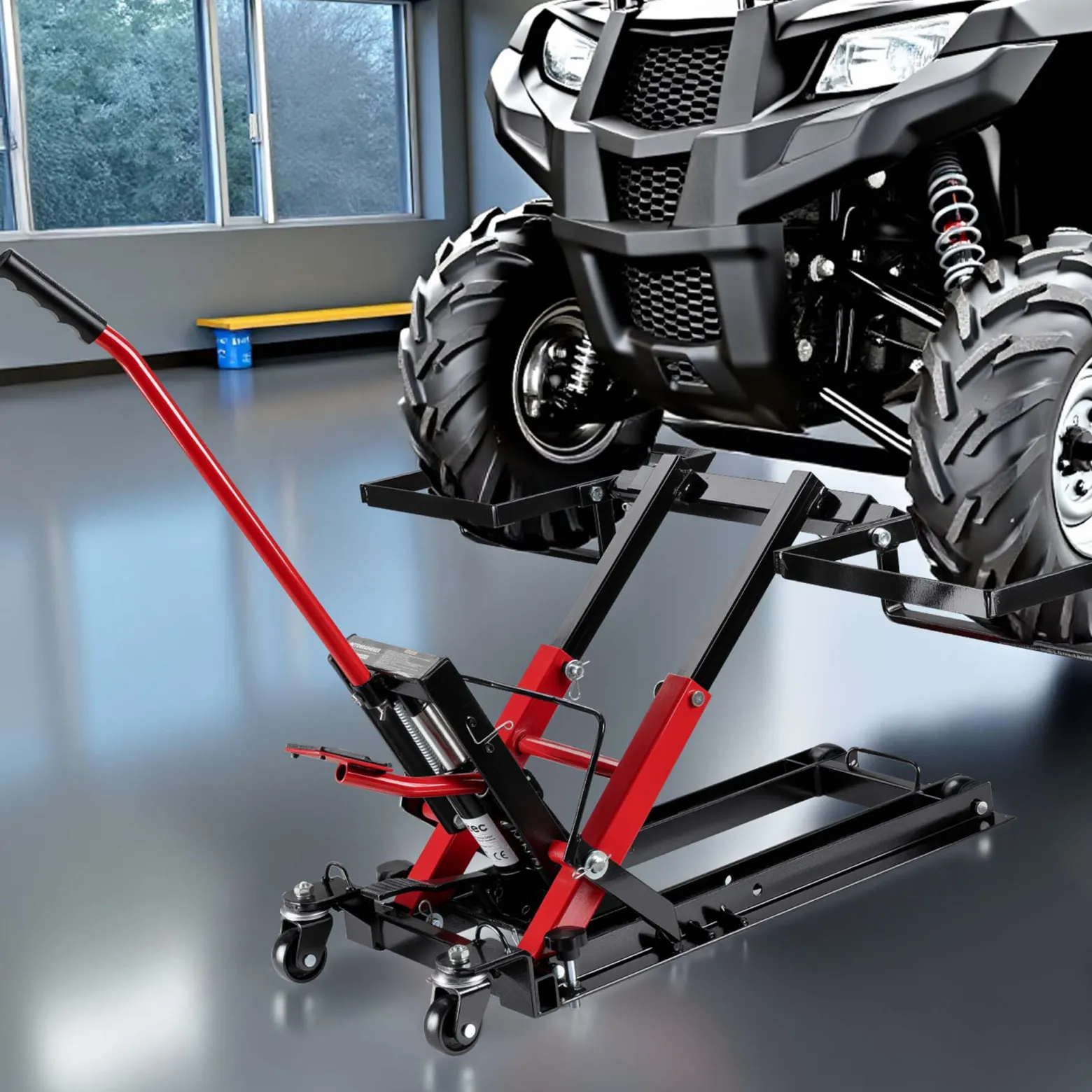 Wiltec Hydraulik-Heber 3 in 1, Motorradheber bis 300 kg, Quad Hebebühne Hubhöhe bis 53 cm, Mobile Hebebühne für ATV, Rasenmäher, Motorräder