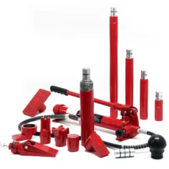 Wiltec Hydraulischer Karosserie Richtsatz 10 t Presskraft, Wagenheber, Deckenstütze, Maschinenheber inkl. Koffer & Zubehör, Presse zum Auto Ausbeulen