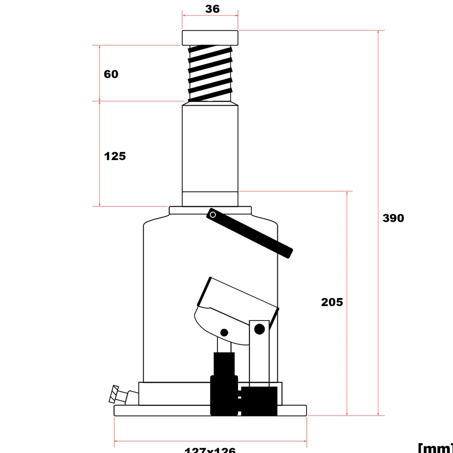 Wiltec Hydraulischer 10t Flaschen-Wagenheber, Stempelwagenheber mit Slow down Funktion, Autoheber 205-390 mm