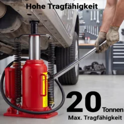 Wiltec Hydraulischer und pneumatischer Stempelwagenheber 20T, 260-510 mm, kompakter Wagenheber Flaschenwagenheber aus Stahl, pneumatisch & manuell