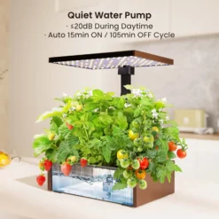Wiltec Indoor Gartensystem braun, Smart Garden höhenverstellbar, Hydroponisches Anzuchtsystem für 20 Pflanzen, Kräutergarten mit LED-Beleuchtung
