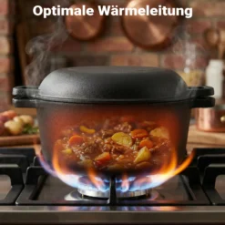 Wiltec 2in1 Dutch Oven 32 x 26 x 16 cm Grilltopf aus Gusseisen, Schmortopf plus Deckel, Feuertopf inkl. Topfgestell, Deckelhalter und Griffe