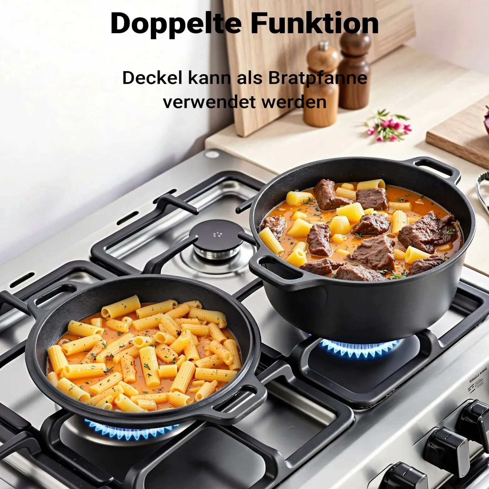 Wiltec 2in1 Dutch Oven 32 x 26 x 16 cm Grilltopf aus Gusseisen, Schmortopf plus Deckel, Feuertopf inkl. Topfgestell, Deckelhalter und Griffe