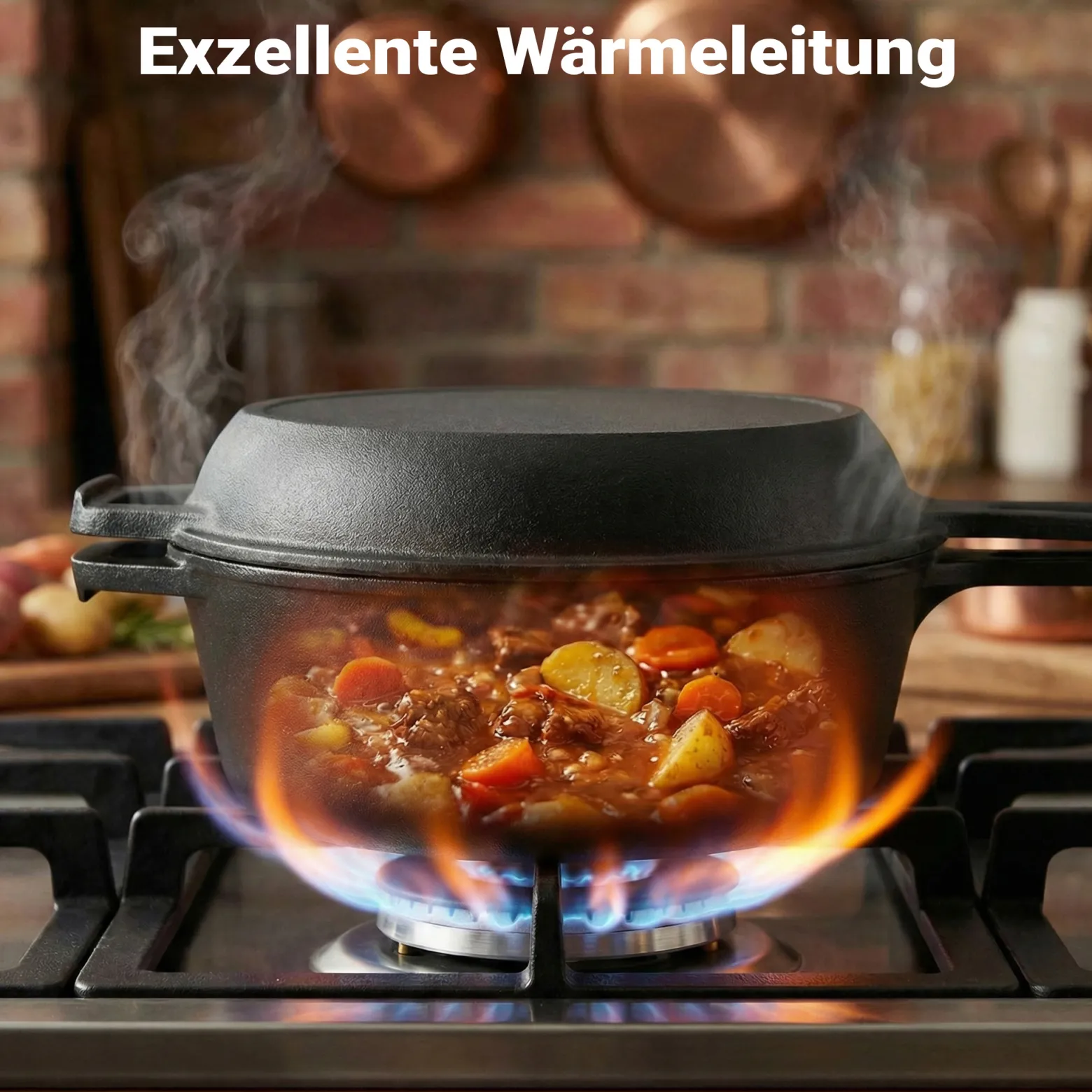 Wiltec 2in1 Dutch Oven 42 x 26 x 12 cm Grilltopf aus Gusseisen, Schmortopf mit Doppelfunktion