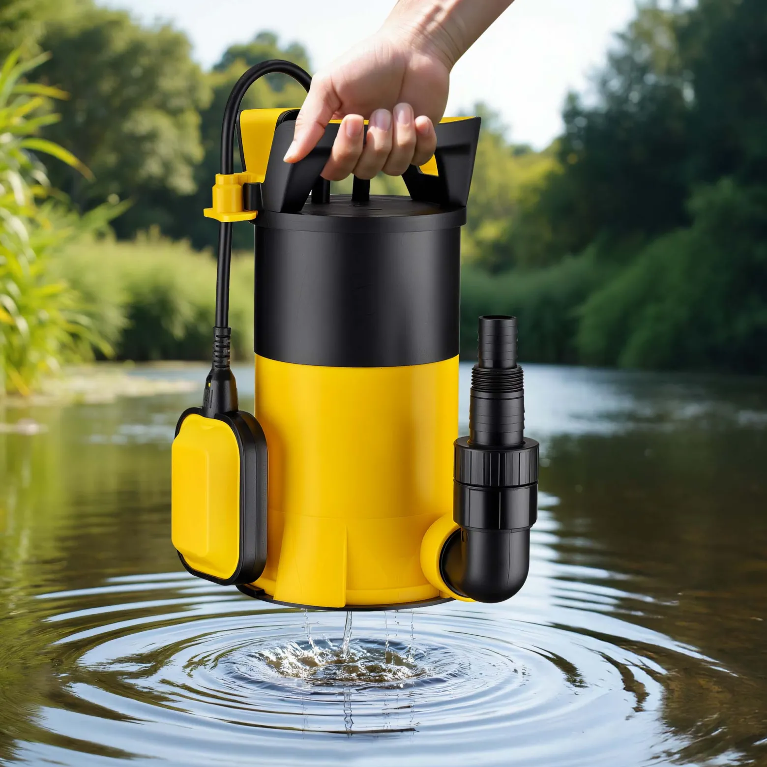 Wiltec 3 in 1 Flachsauger Tauchpumpe 1100 W, Schmutzwasserpumpe 18000l/h, Flachwasserpumpe mit Schwimmer, Flachsaugpumpe für Keller und Garten