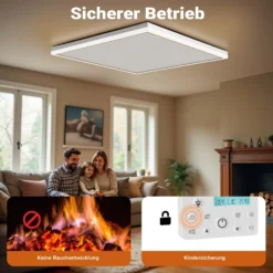 Wiltec Infrarot Deckenheizung 370 W, Infrarotheizung Deckenmontage mit LED-Beleuchtung 65,5 x 63 x 3,5 cm, Infrarot Heizung mit Thermostat