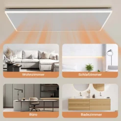 Wiltec Infrarot Deckenheizung 660 W, Infrarotheizung Deckenmontage mit LED-Beleuchtung 108 x 63 x 3,5 cm, Infrarot Heizung mit Thermostat