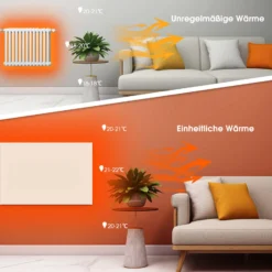 Wiltec Infrarotheizung 1050 Watt, energieeffizienter Heizkörper, Wandmontage Elektroheizung, Heizpaneel, IR Heizung