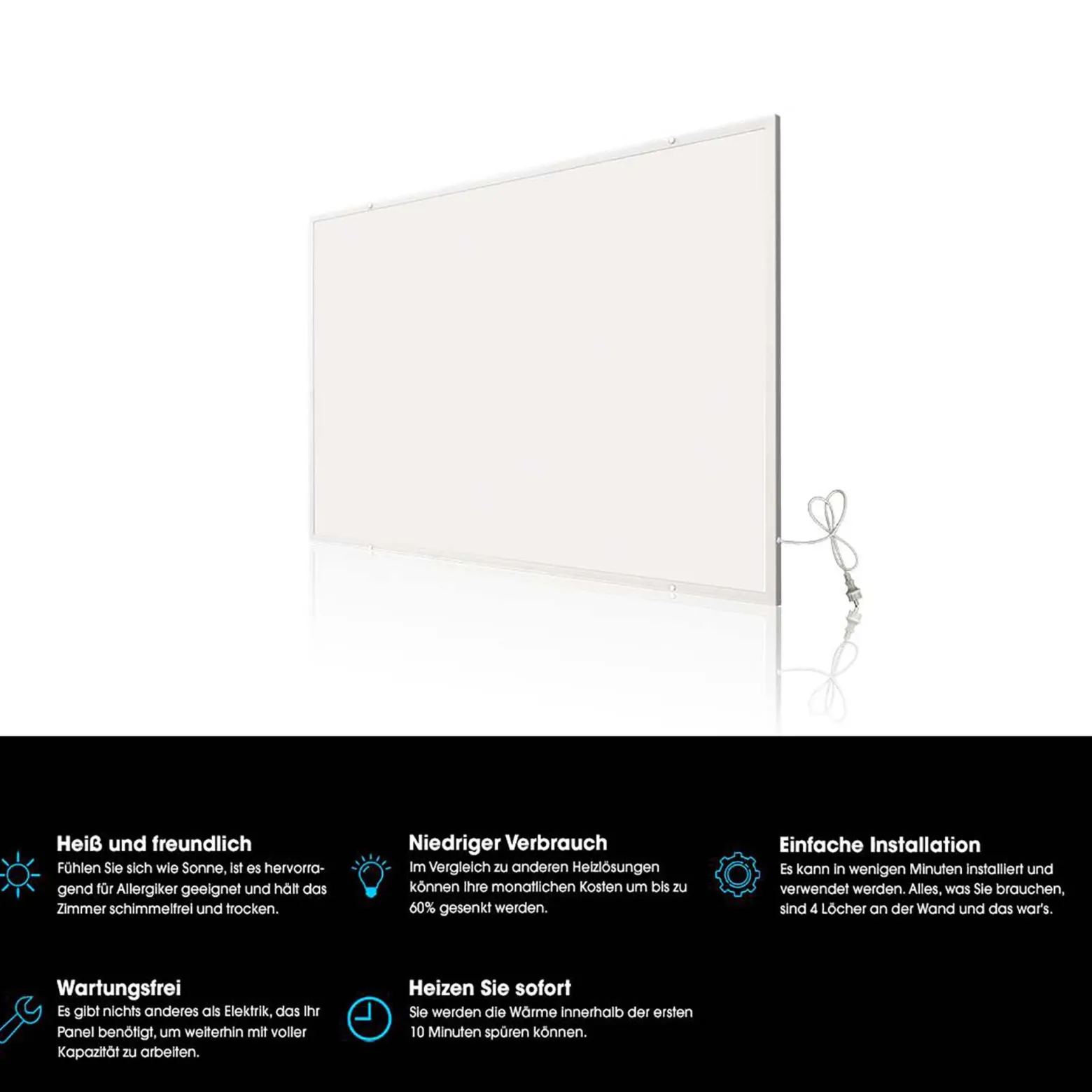 Wiltec Infrarotheizung 290 Watt inkl. WLAN-Thermostat, energieeffizienter Heizkörper mit WLAN Steuerung, Wandmontage Elektroheizung, Heizpaneel IR-Heizung