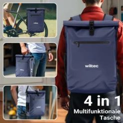 Wiltec 3 in 1 Gepäckträgertasche blau, Fahrradtasche Rucksack 25 l Stauraum, Gepäcktasche mit Laptopfach, wasserresistente Fahrrad Tasche