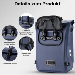 Wiltec 3 in 1 Gepäckträgertasche blau, Fahrradtasche Rucksack 25 l Stauraum, Gepäcktasche mit Laptopfach, wasserresistente Fahrrad Tasche