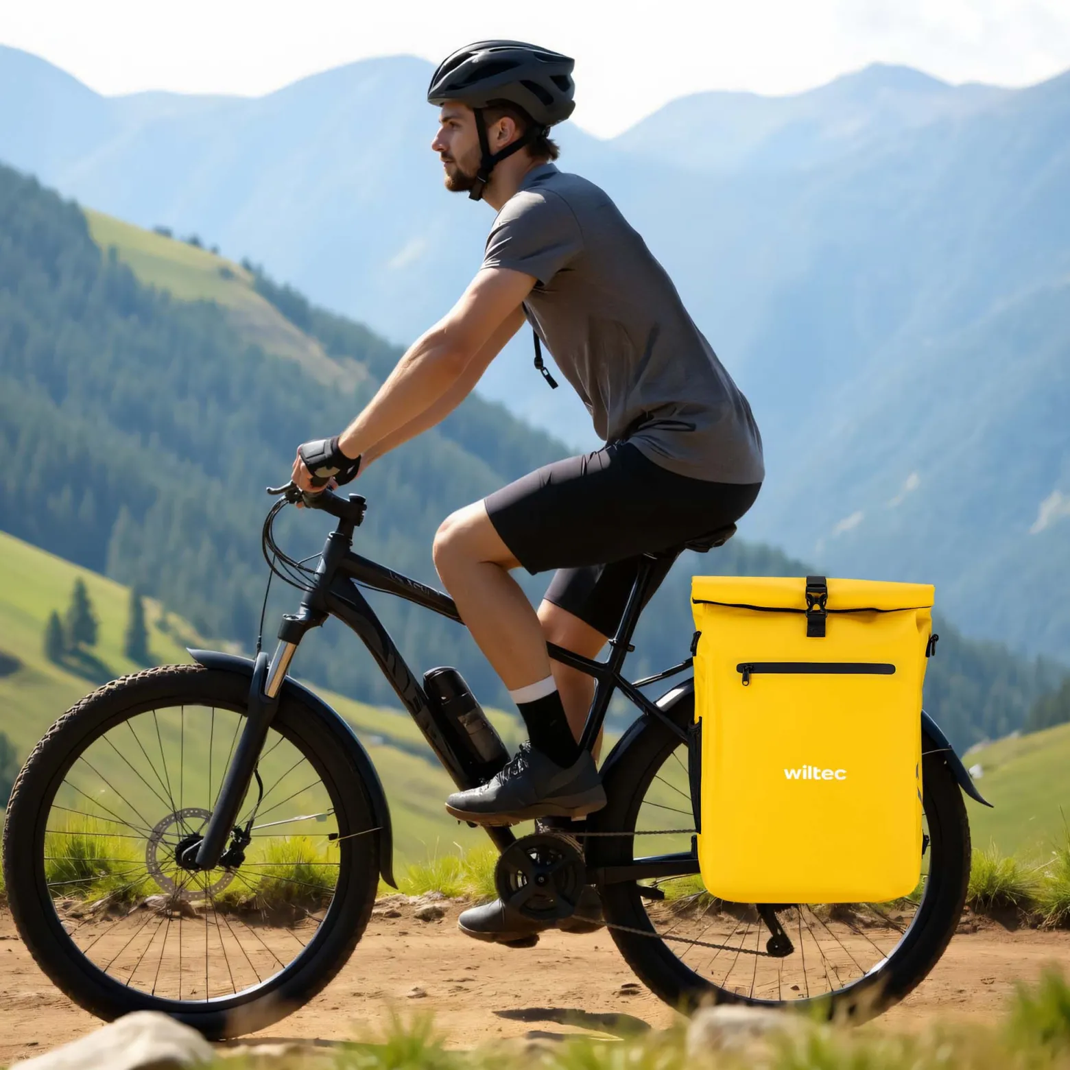 Wiltec 3 in 1 Gepäckträgertasche gelb, Fahrradtasche Rucksack 25 l Stauraum, Gepäcktasche mit Laptopfach, wasserresistente Fahrrad Tasche