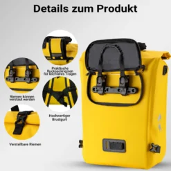 Wiltec 3 in 1 Gepäckträgertasche gelb, Fahrradtasche Rucksack 25 l Stauraum, Gepäcktasche mit Laptopfach, wasserresistente Fahrrad Tasche