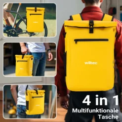 Wiltec 3 in 1 Gepäckträgertasche gelb, Fahrradtasche Rucksack 25 l Stauraum, Gepäcktasche mit Laptopfach, wasserresistente Fahrrad Tasche