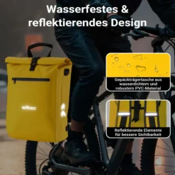 Wiltec 3 in 1 Gepäckträgertasche gelb, Fahrradtasche Rucksack 25 l Stauraum, Gepäcktasche mit Laptopfach, wasserresistente Fahrrad Tasche
