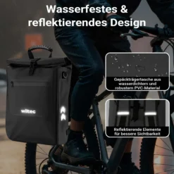Wiltec 3 in 1 Gepäckträgertasche schwarz, Fahrradtasche Rucksack 25 l Stauraum, Gepäcktasche mit Laptopfach, wasserresistente Fahrrad Tasche