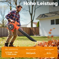Wiltec 3in1 Laubbläser, Laubsauger u. Laubhäcksler, Laubgebläse 1 PS mit 26ccm, beninbetriebener Laubstaubsauger, Gartenhäcksler mit 50 l Fangsack