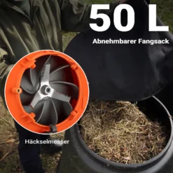 Wiltec 3in1 Laubbläser, Laubsauger u. Laubhäcksler, Laubgebläse 1 PS mit 26ccm, beninbetriebener Laubstaubsauger, Gartenhäcksler mit 50 l Fangsack