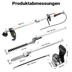 Wiltec 4-in-1 Multifunktionsgerät mit 4-Takt-Motor mit Rucksack, Backpacker Multigartengerät, Multitool Gartenwerkzeug mit u.a. Rasentrimmer