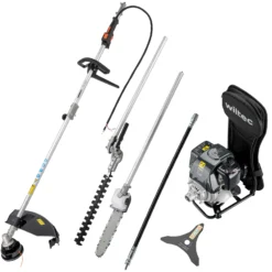 Wiltec 4-in-1 Multifunktionsgerät mit 4-Takt-Motor mit Rucksack, Backpacker Multigartengerät, Multitool Gartenwerkzeug mit u.a. Rasentrimmer