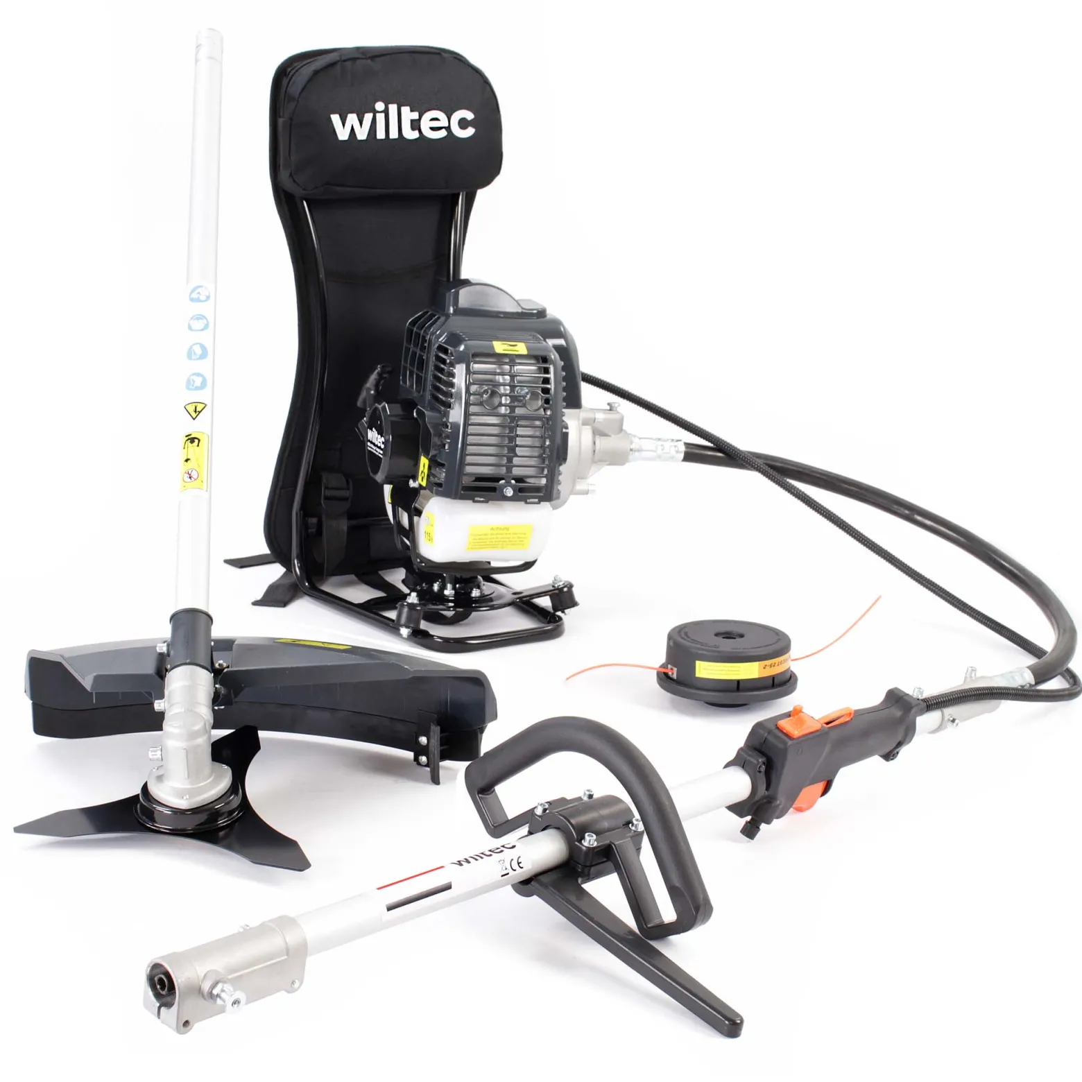 Wiltec 2-in-1 Multifunktionsgerät mit 2-Takt-Motor mit Rucksack, Backpacker Multigartengerät, Multitool Gartenwerkzeug mit u.a. Rasentrimmer